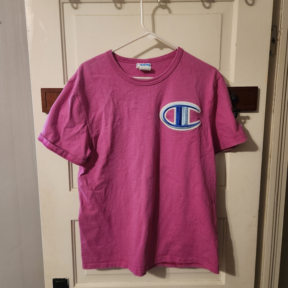 Vintage Champion Pink Short Sleeve Tee with Iconic Logo
